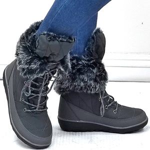 New Gray Faux Fur Lace Up Mid-Calf Snow Boots